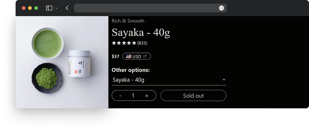Sayaka matcha product